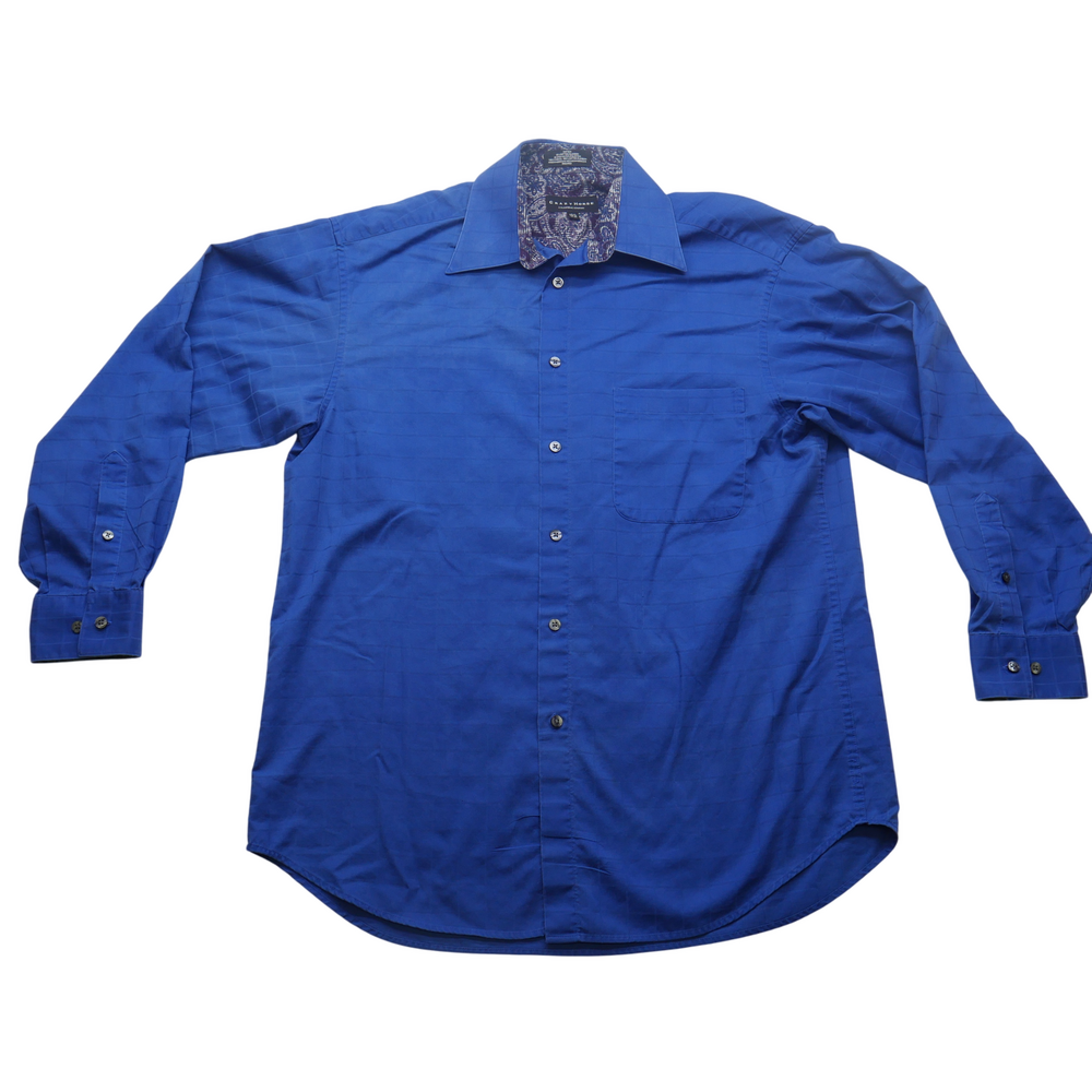 Crazy Horse Shirt Mens 15.5 Large Sateen Button Up Blue Paisley Collar